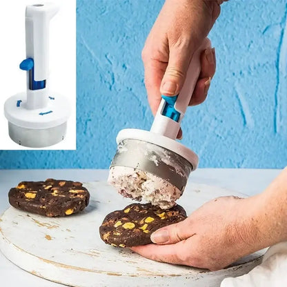 White and blue metal ice cream scoop kitchen sandwich tool