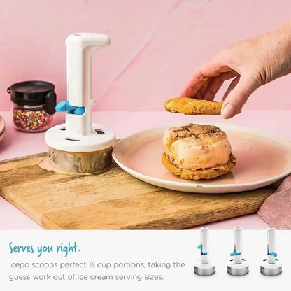 White and blue metal ice cream scoop kitchen sandwich tool