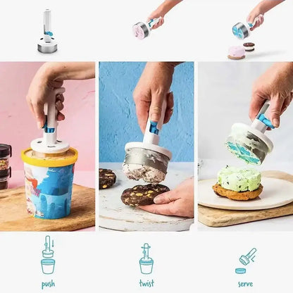 White and blue metal ice cream scoop kitchen sandwich tool