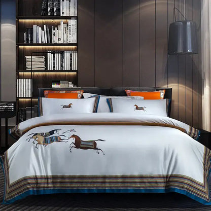 White and brown galloping horse luxury bedding set bedroom decor