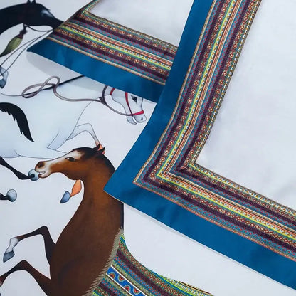 White and brown galloping horse luxury bedding set bedroom decor
