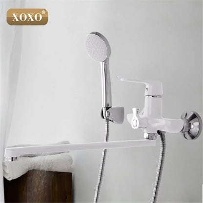 White and chrome bathtub shower faucet bathroom handheld showerhead
