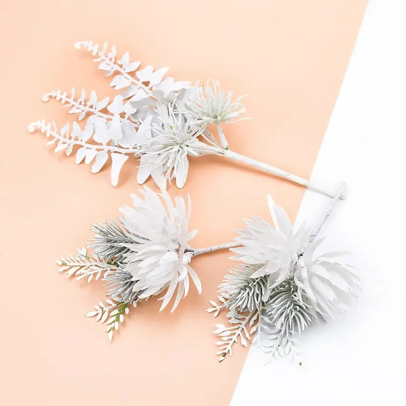 White and frosted green decorative flowers wedding bouquet