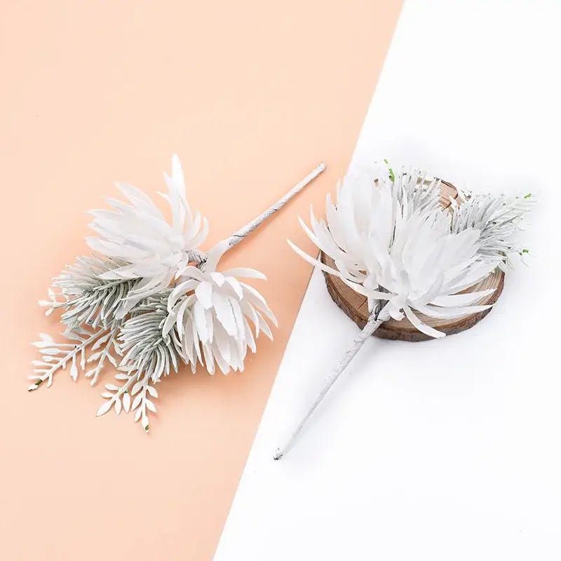 White and frosted green decorative flowers wedding bouquet