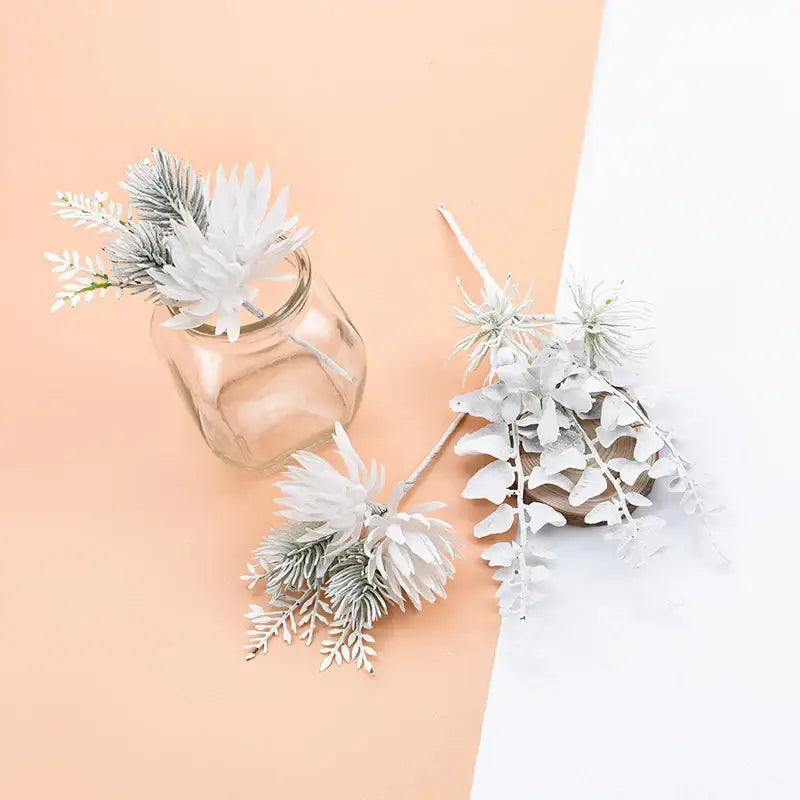 White and frosted green decorative flowers wedding bouquet