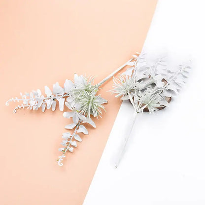 White and frosted green decorative flowers wedding bouquet