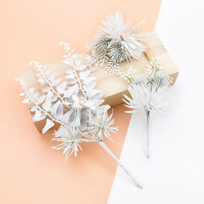 White and frosted green decorative flowers wedding bouquet
