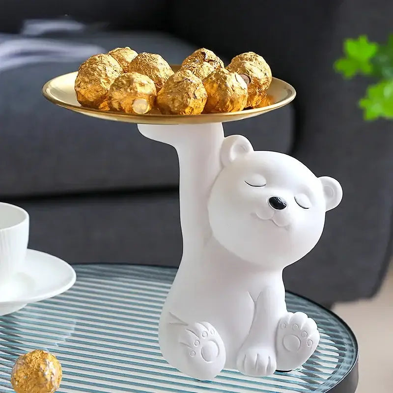 White and gold bear figurine storage box living room decor