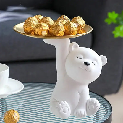 White and gold bear figurine storage box living room decor