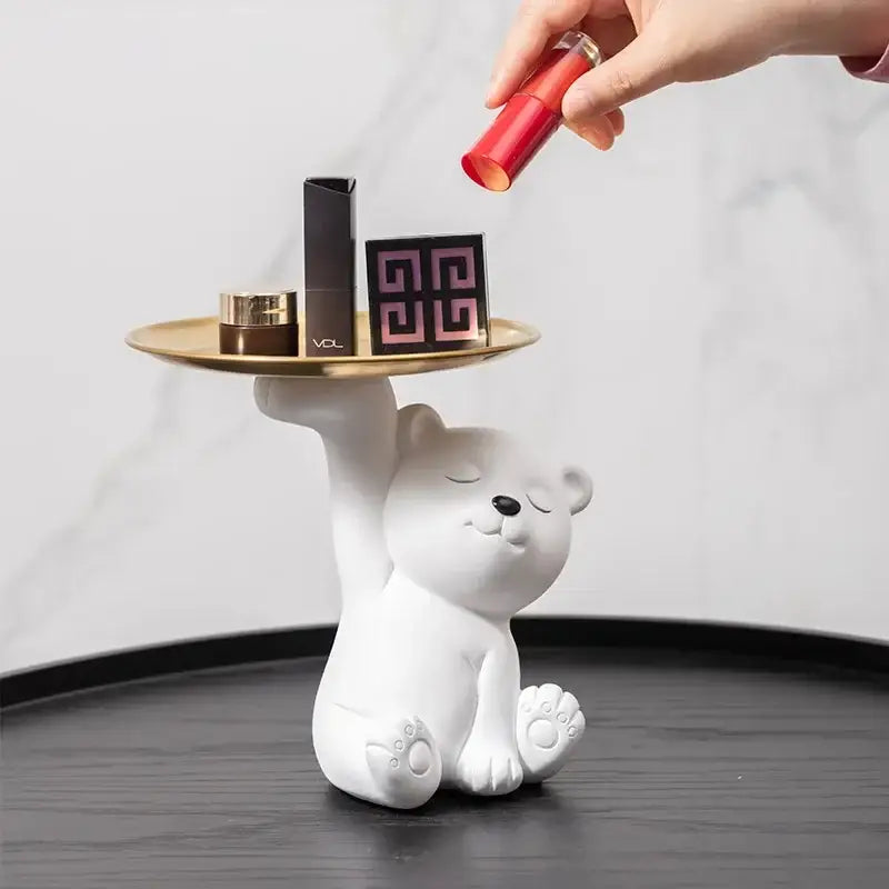 White and gold bear figurine storage box living room decor
