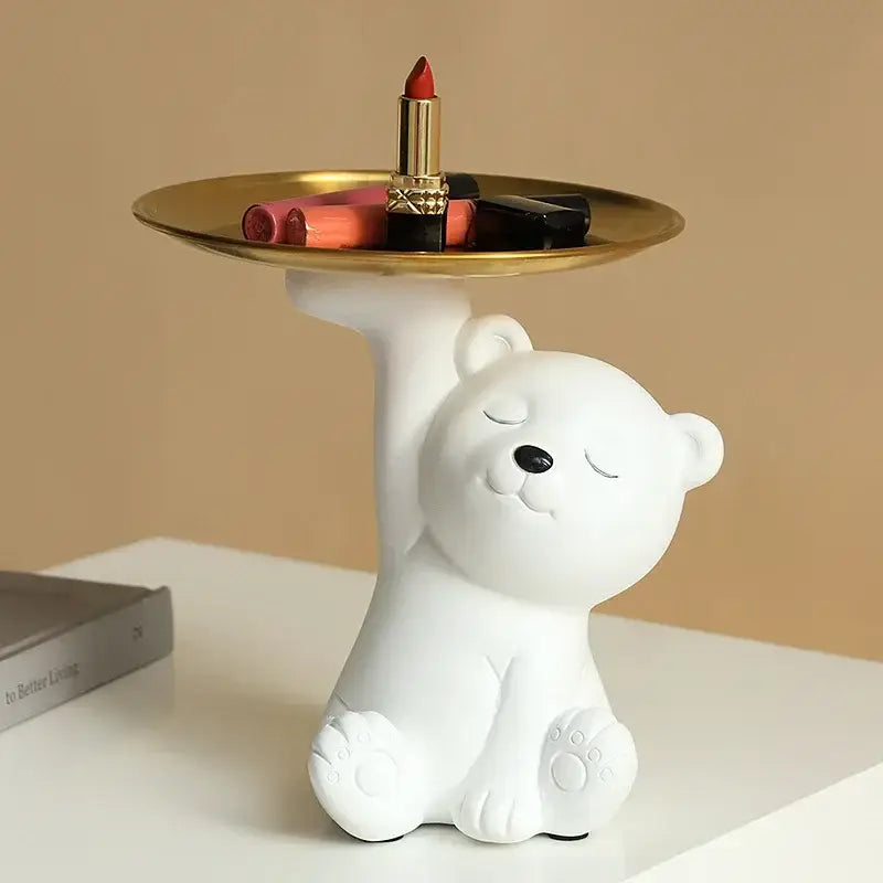 White and gold bear figurine storage box living room decor