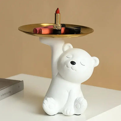 White and gold bear figurine storage box living room decor