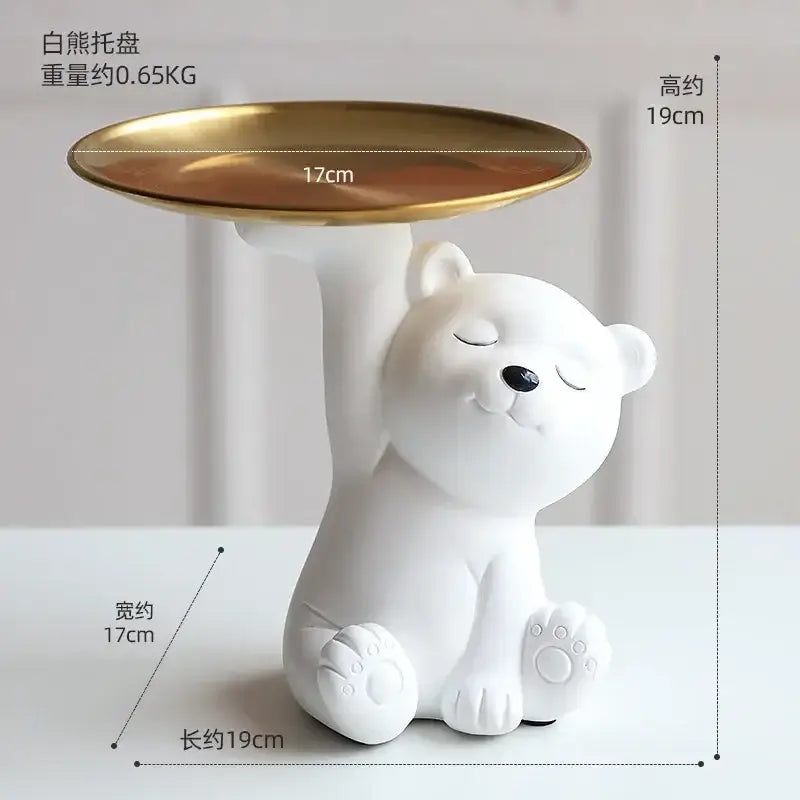 White and gold bear figurine storage box living room decor