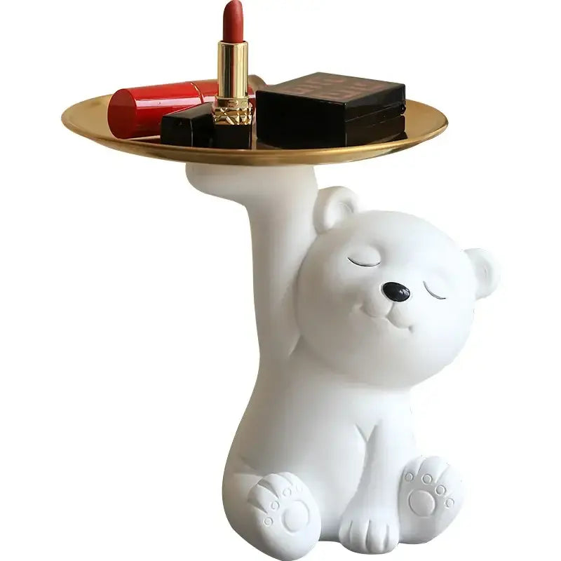 White and gold bear figurine storage box living room decor