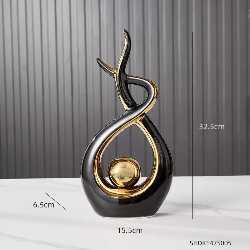 White and gold ceramic abstract figurine set for living room decor