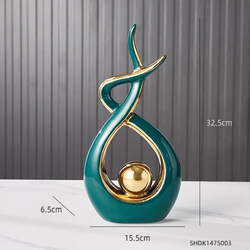 White and gold ceramic abstract figurine set for living room decor