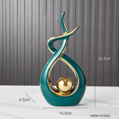 White and gold ceramic abstract figurine set for living room decor