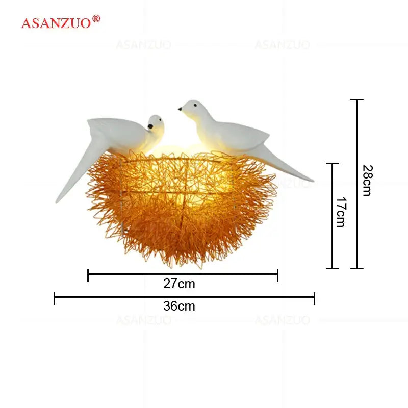 White and gold ceramic birds nest wall lamp for children room