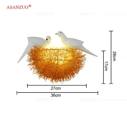 White and gold ceramic birds nest wall lamp for children room