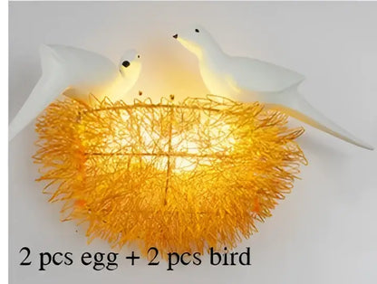 White and gold ceramic birds nest wall lamp for children room