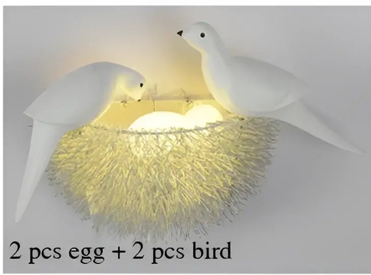 White and gold ceramic birds nest wall lamp for children room