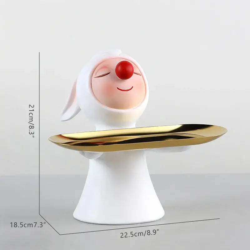 White and gold ceramic clown bust sculpture kids room candy tray