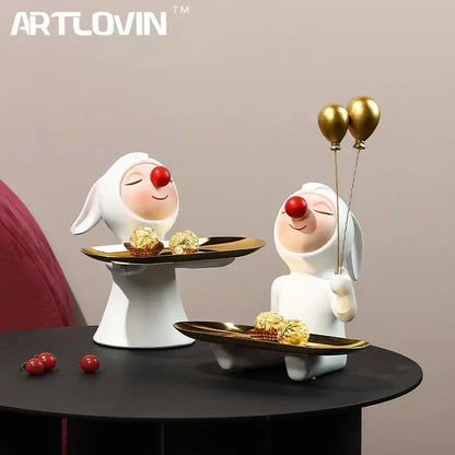White and gold ceramic clown bust sculpture kids room candy tray