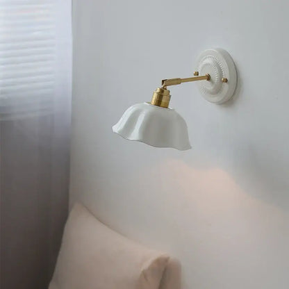 White and gold ceramic led wall light bedroom sconce