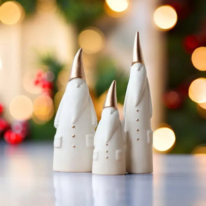 White and gold ceramic santa claus figurines christmas living room decor