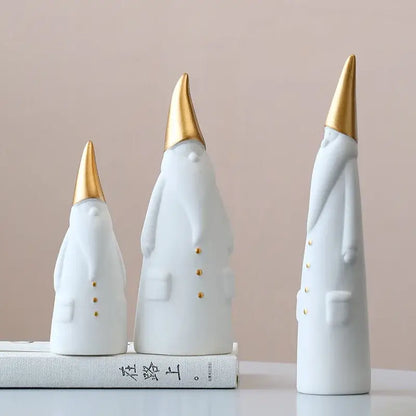 White and gold ceramic santa claus figurines christmas living room decor
