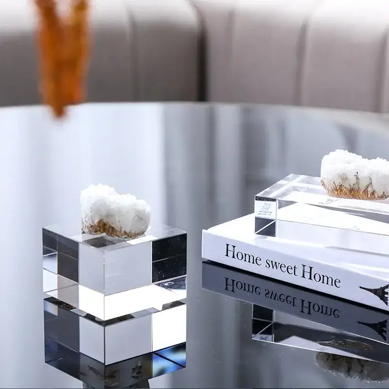 White and gold crystal coralline ornaments living room decor