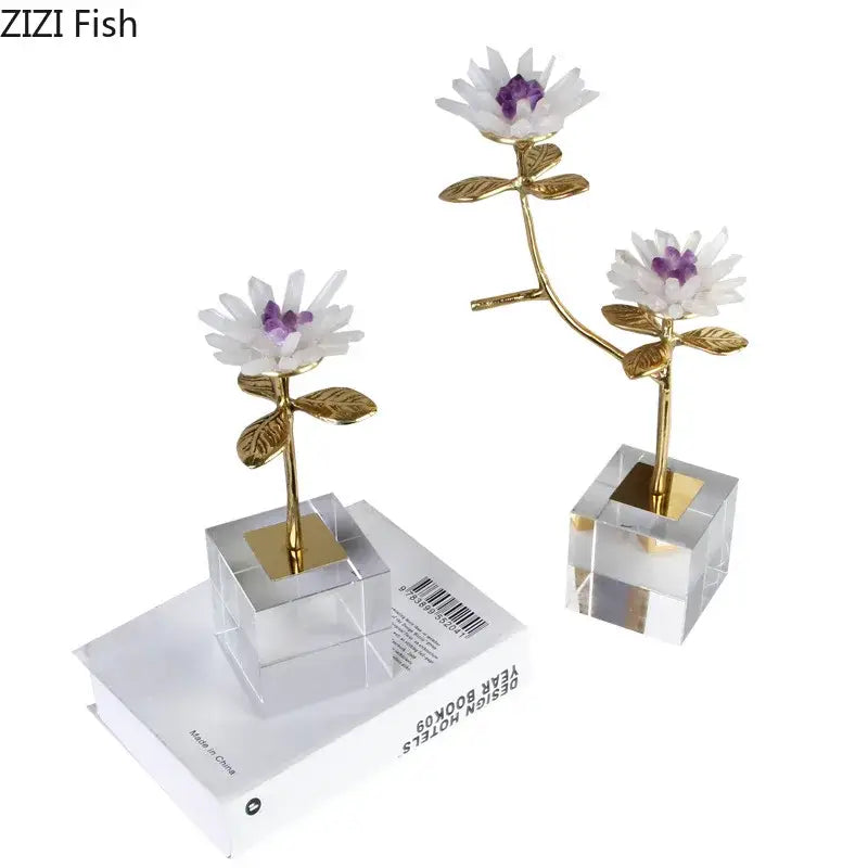 White and gold crystal flower branch desk ornament for living room