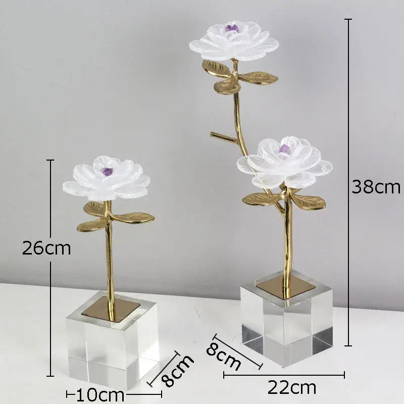 White and gold crystal flower branch desk ornament for living room