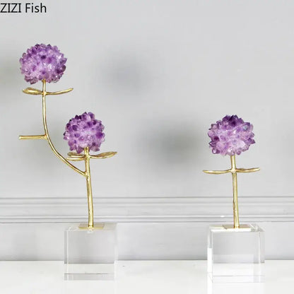 White and gold crystal flower branch desk ornament for living room