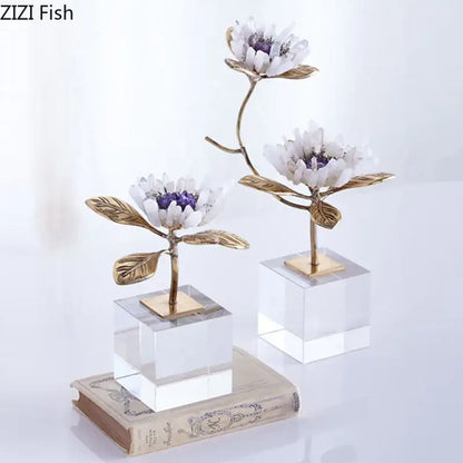 White and gold crystal flower branch desk ornament for living room