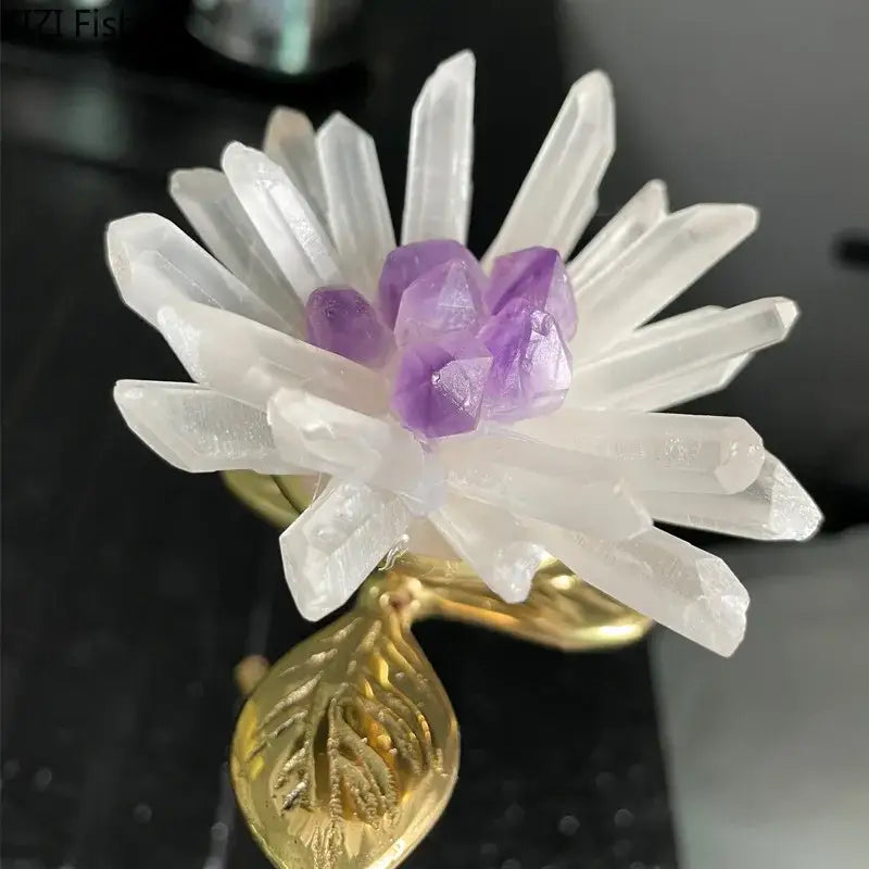 White and gold crystal flower branch desk ornament for living room