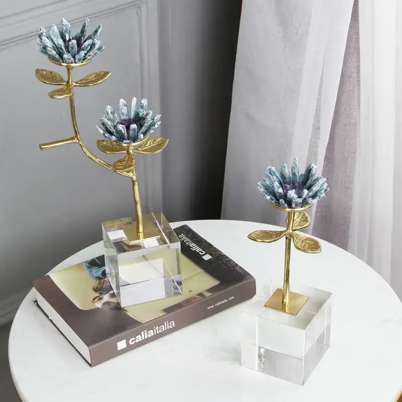 White and gold crystal flower branch desk ornament for living room