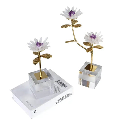 White and gold crystal flower branch desk ornament for living room