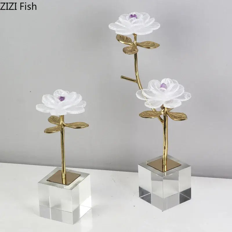 White and gold crystal flower branch desk ornament for living room