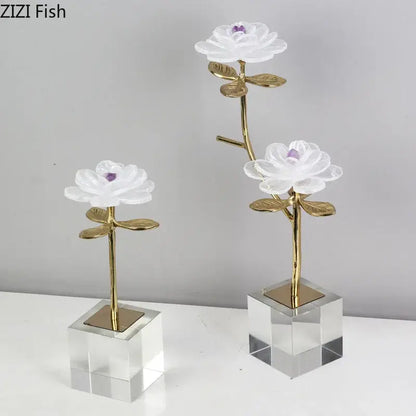 White and gold crystal flower branch desk ornament for living room