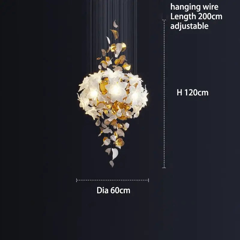 White and gold crystal flower luxury chandelier dining room light