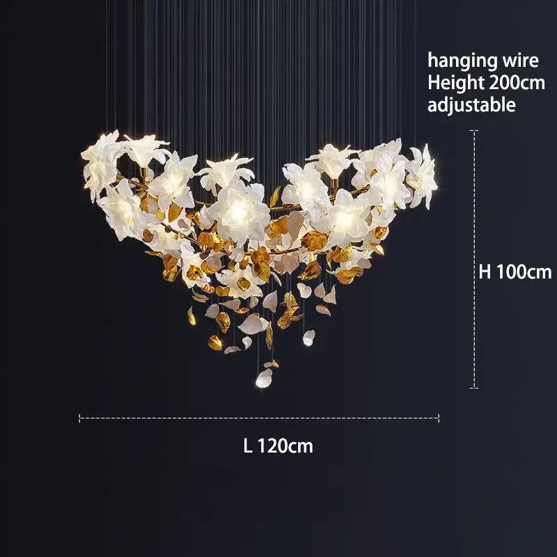 White and gold crystal flower luxury chandelier dining room light