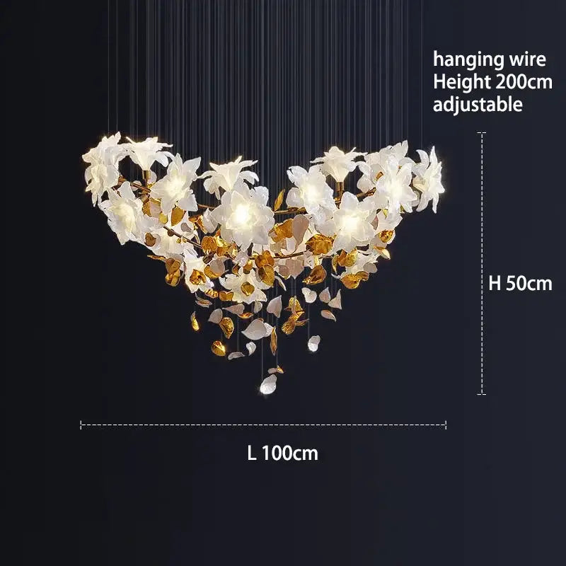 White and gold crystal flower luxury chandelier dining room light