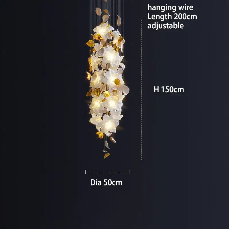 White and gold crystal flower luxury chandelier dining room light
