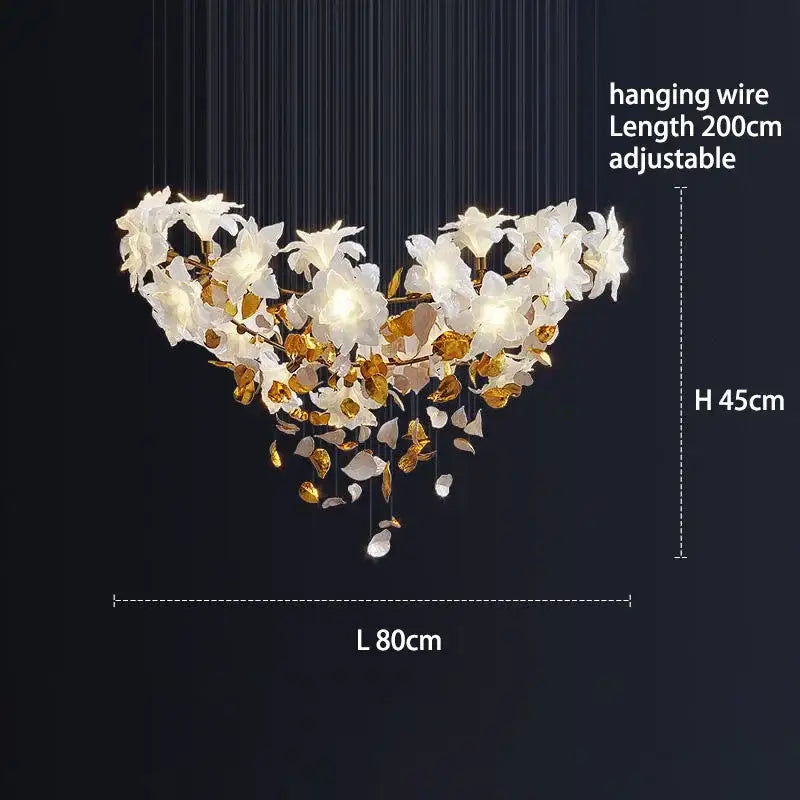 White and gold crystal flower luxury chandelier dining room light
