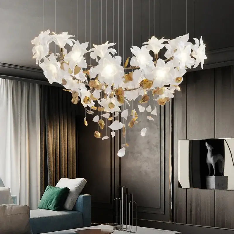 White and gold crystal flower luxury chandelier dining room light