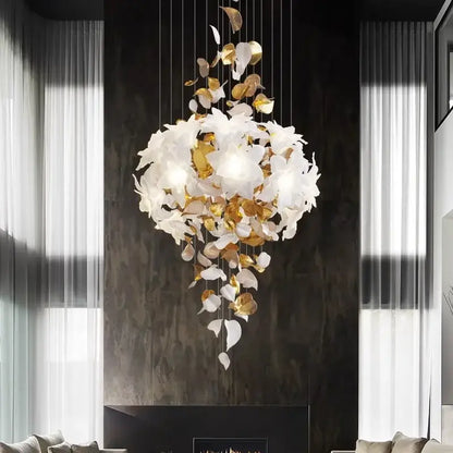 White and gold crystal flower luxury chandelier dining room light