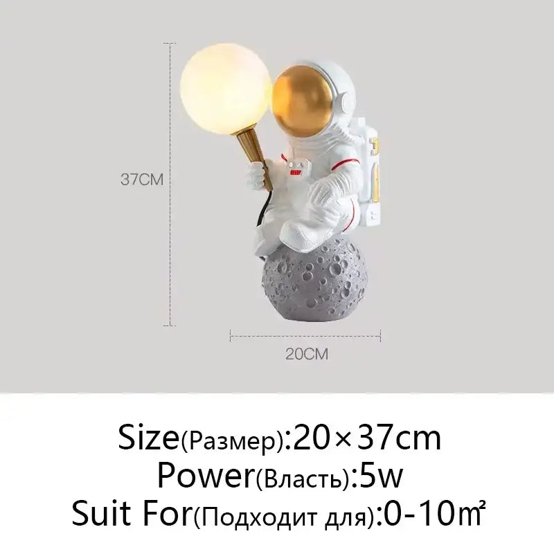 White and gold astronaut moon wall lamp bedroom light