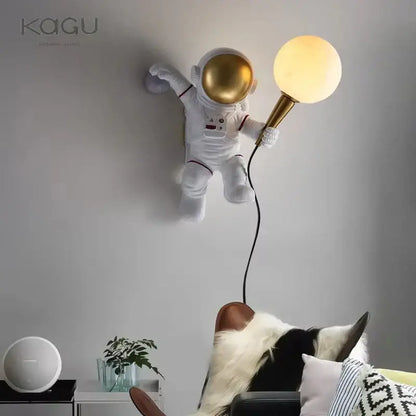 White and gold astronaut moon wall lamp bedroom light