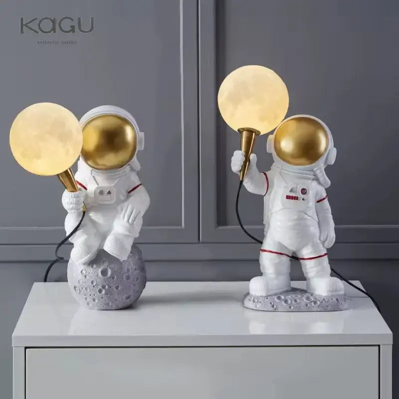 White and gold astronaut moon wall lamp bedroom light